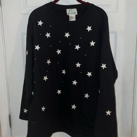 Quacker Factory Black Blouse Stars Beads 1X - Picture 3 of 6